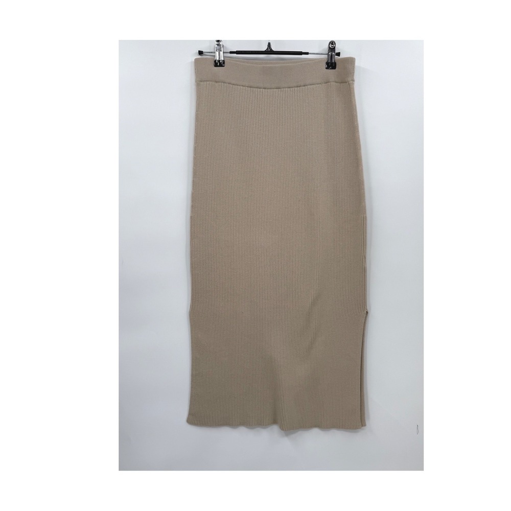 Modern Citizen Large Ribbed Knit Midi Skirt Womens Tan Beige Side Slits Cotton